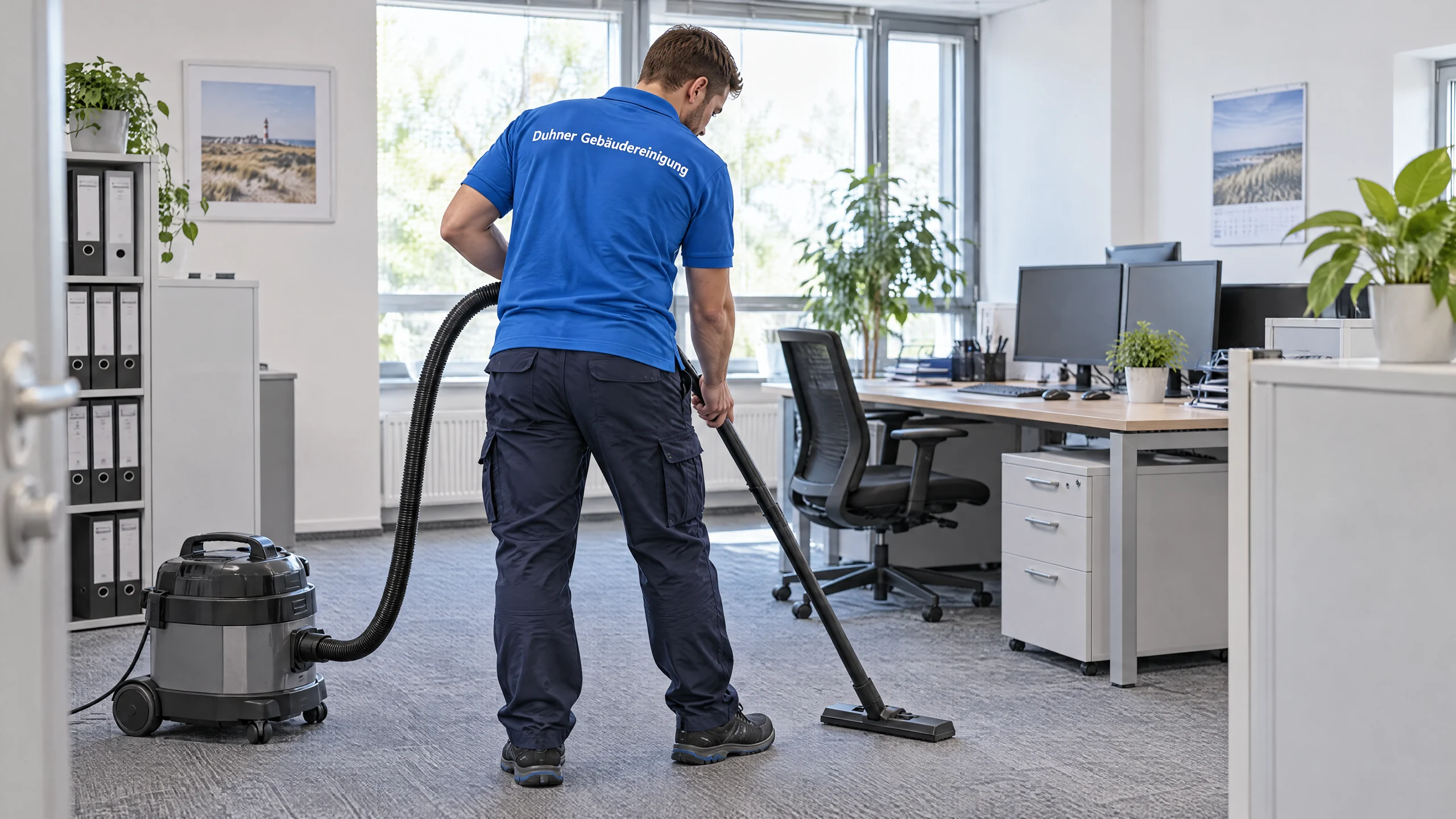 Reinigungskraft bei der Unterhaltsreinigung in einem Bürogebäude